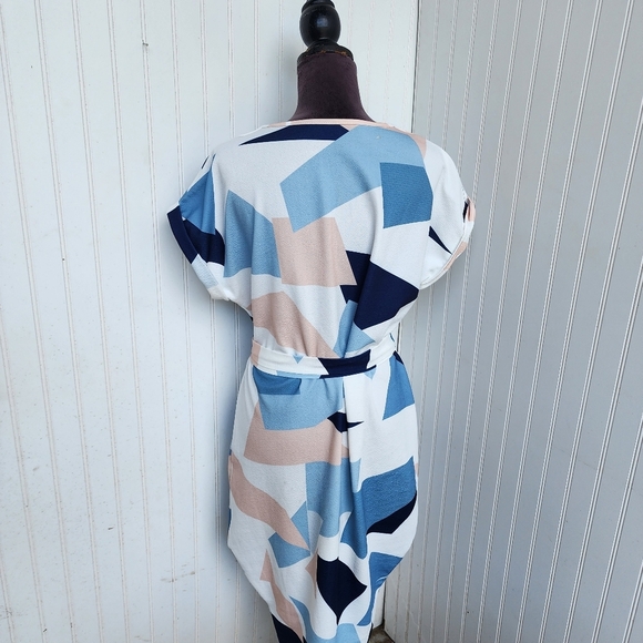 Women's Modern Graphic Design Shirt Dress Knee Length Full Pattern French Sz L - Picture 6 of 11